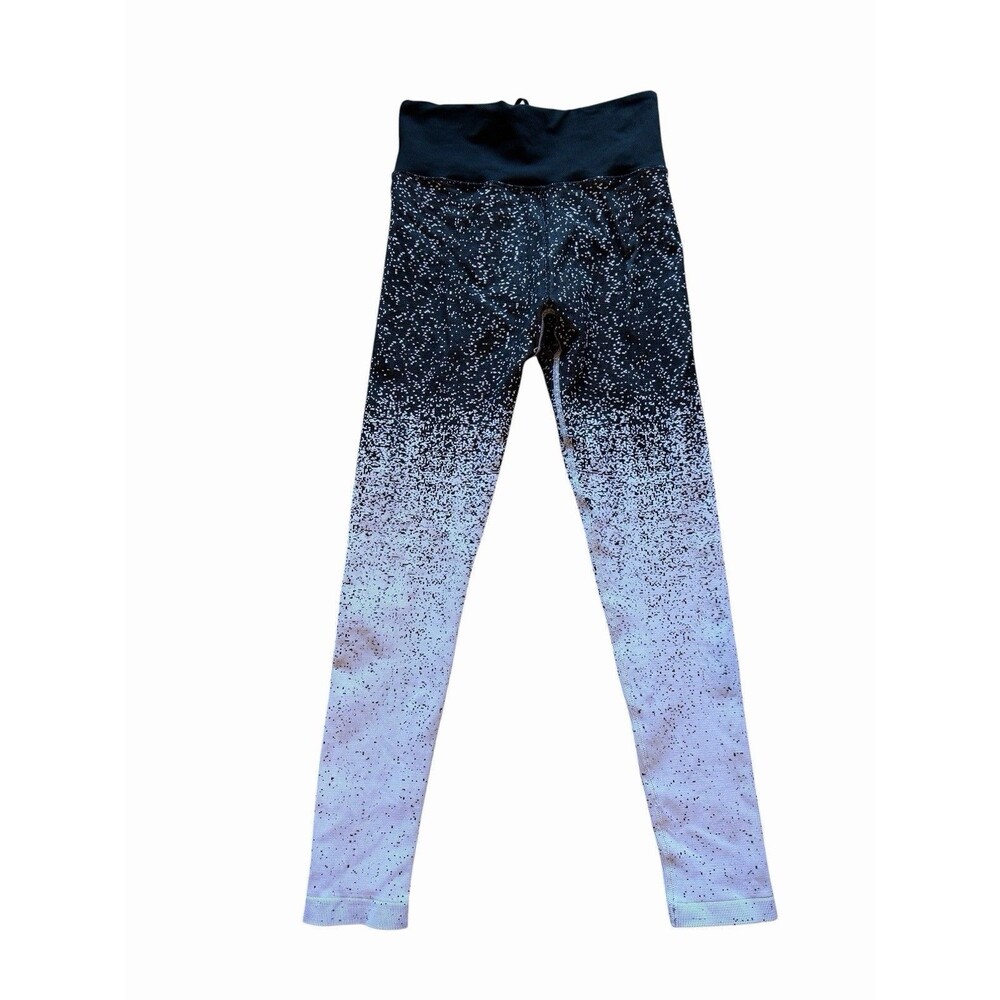 Athleta Women's M High Rise Flurry Ombre Ribbed Black/White Compression